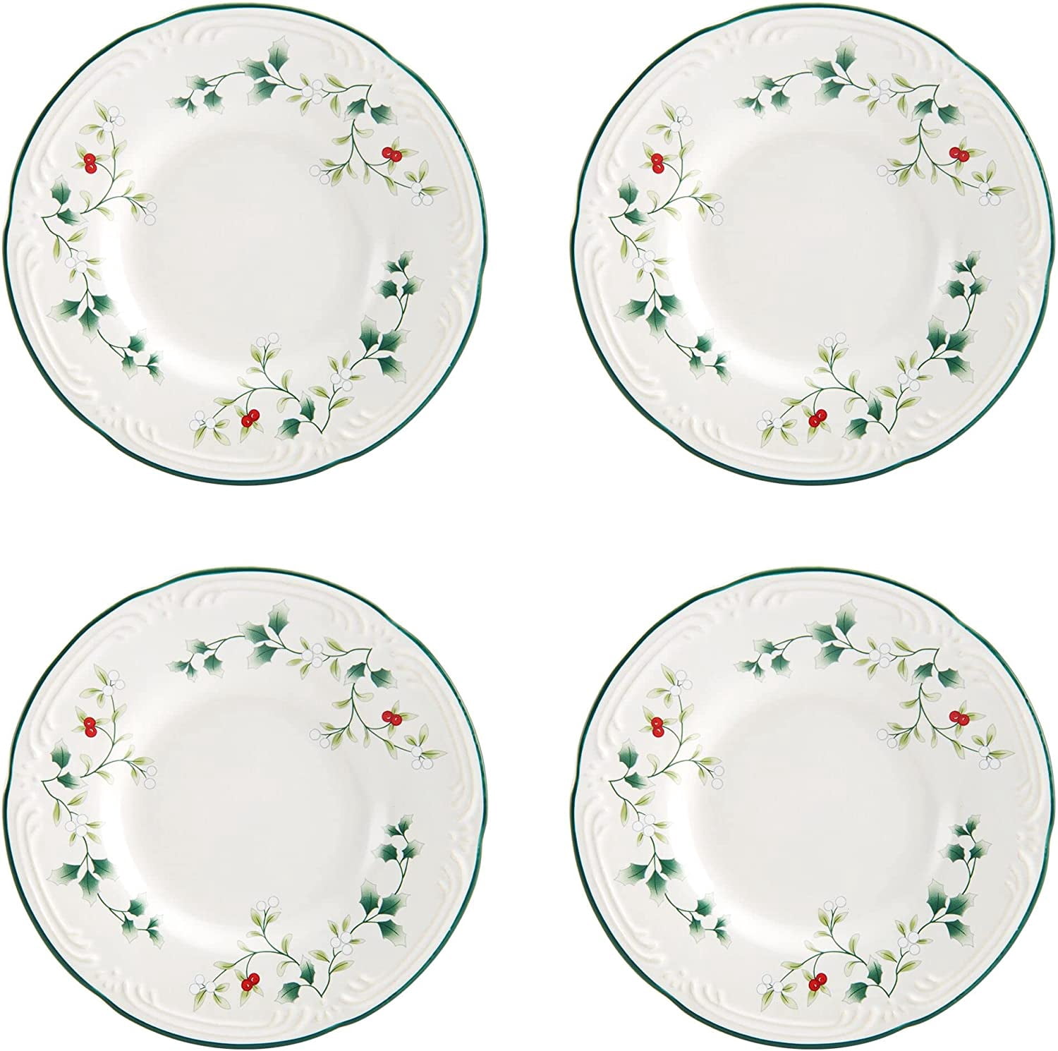 Pfaltzgraff Winterberry Stoneware 6 in Appetizer Plates, Set of 4, White