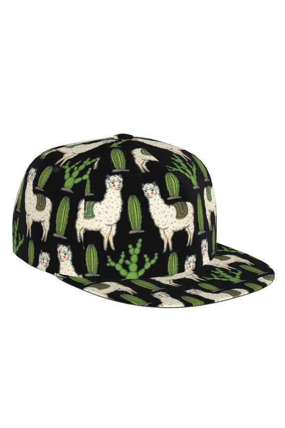 Flat Bill Trucker Hats for Women Men - Alpaca Cute llamas cactus funny Adjustable Flat Baseball Cap Snapback Hats Dad Hats for Men