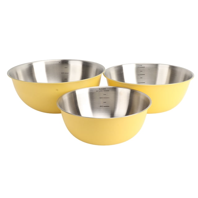 Kitchen Mixing Bowl, Kitchen Salad Basin 3 PCS Wide Edge For Eggs Beating Cream Yellow,Creamy White