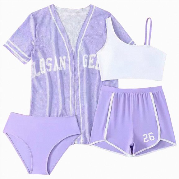 Ymyiu Girls Swimsuit Girls Tankini Swimsuit 3 Piece Bathing Suits for Girl Tankinis Set Girls' Swimwear with Print Shorts Size 10-11 Years (Purple,10-11 Years)