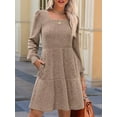 thumbnail image 4 of Womens Square Neck Long Sleeve Fall Dresses Casual Babydoll Sweater Dress Khaki L, 4 of 6