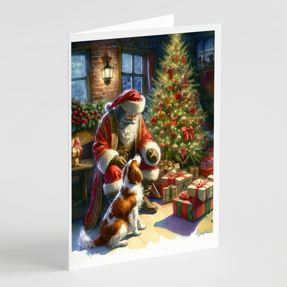 Brittany and Santa Claus Greeting Cards Pack of 8 7 in x 5 in