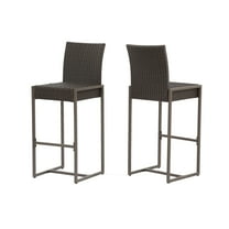 GDF Studio Conrad Outdoor Wicker 30 Inch Barstool, Set of 2, Dark Brown