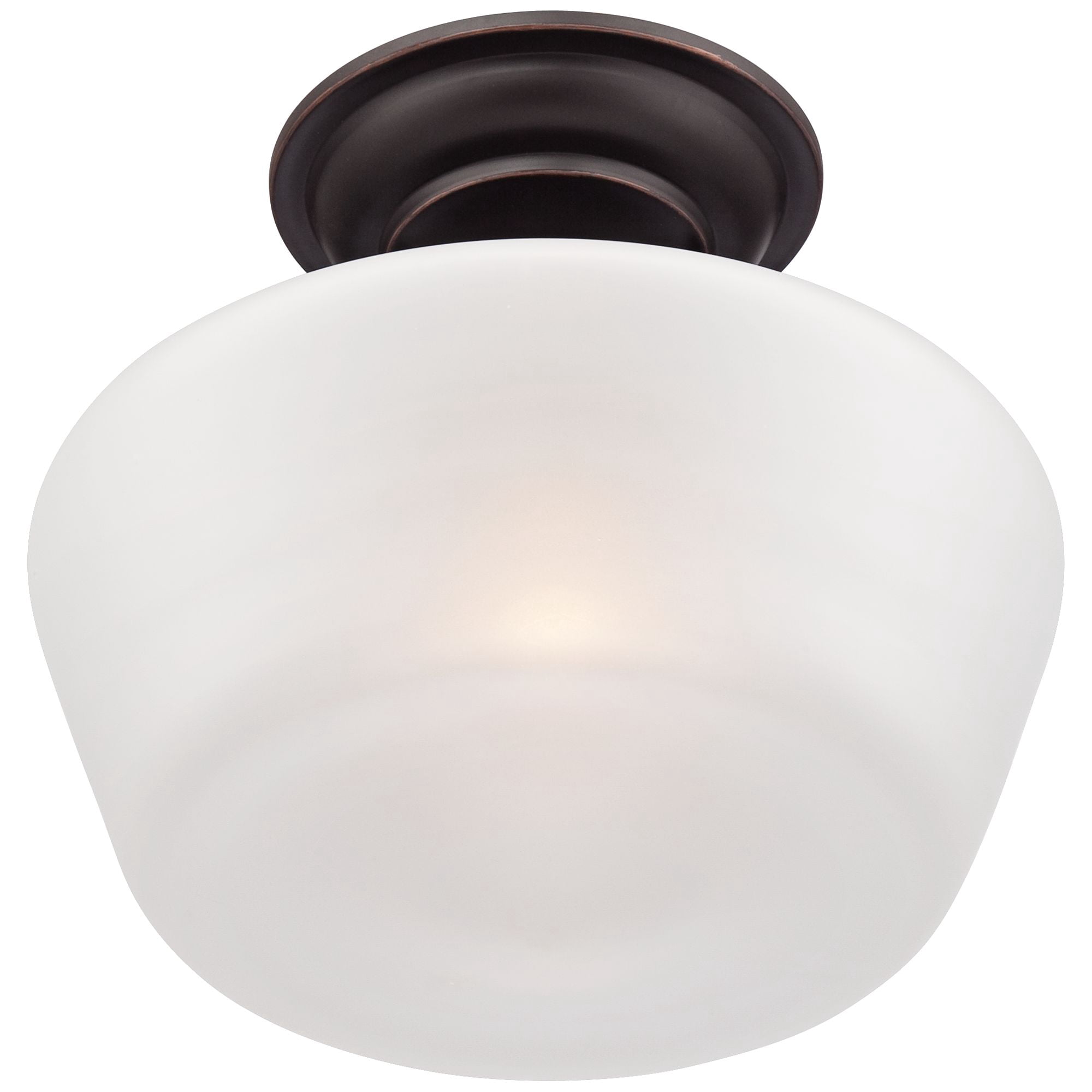 Regency Hill Schoolhouse Floating Modern Farmhouse Ceiling Light Semi Flush Mount Fixture 12" Wide Bronze White Glass Shade for Bedroom Living Room