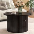 thumbnail image 3 of Round Farmhouse Coffee Table with Drawer and Vertical Slat Base, Dark Brown Finish Center Table for Living Room, 30.5", 3 of 7