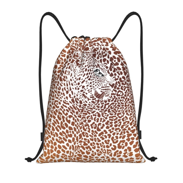 Saiise Leopard Brown Pattern Sports Drawstring Backpack - String Swim Gym Bag with Wet Proof Pocket for Women&Men-Small