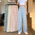 thumbnail image 2 of Pantalones anchos a cuadros para mujer, pantalones holgados y adelgazantes de verano, pantalones rectos finos, pantalones casuales a cuadros de cintura alta, 2 of 4