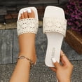 thumbnail image 2 of ShiShine Women's Crochet Slide Sandals Square Toe Flat Slip On Comfortable Casual Dressy Summer Shoes, 2 of 9