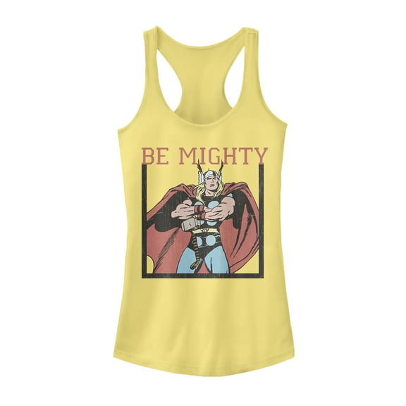 Junior's Marvel Classic Thor Be Mighty  Racerback Tank Top Banana X Large