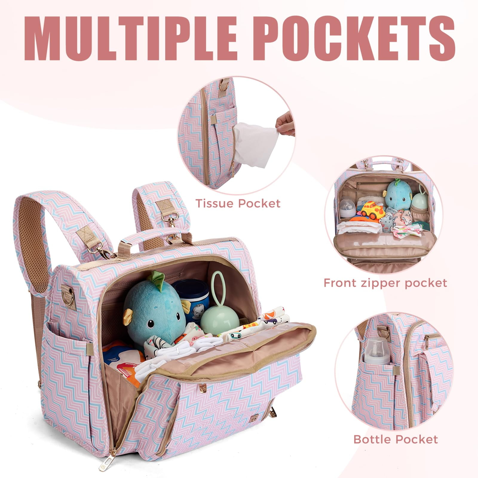 BRONZY Diaper Bag Large - Convertible Design Converts to Tote Bag, Stroller-Friendly & Waterproof Fabric, Spacious Storage for Baby Essentials