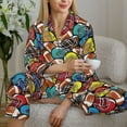 thumbnail image 6 of Logiee American Football Print Womens Pajamas Set,Long Sleeve Sleepwear,Button Down Lounge Set 2 Pieces,Soft Nightwear Pjs Set-Large, 6 of 7