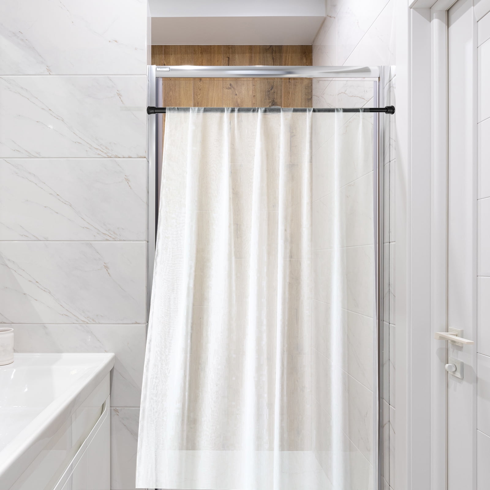 ATRISS 2 Pcs Curtain for Bathroom Shower Clothes Hanger Bar Rod Black Pole Multifunction Iron