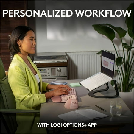 Logitech - Wave Keys Ergonomic Wireless Keyboard for Windows/Mac with Integrated Palm-rest - Rose