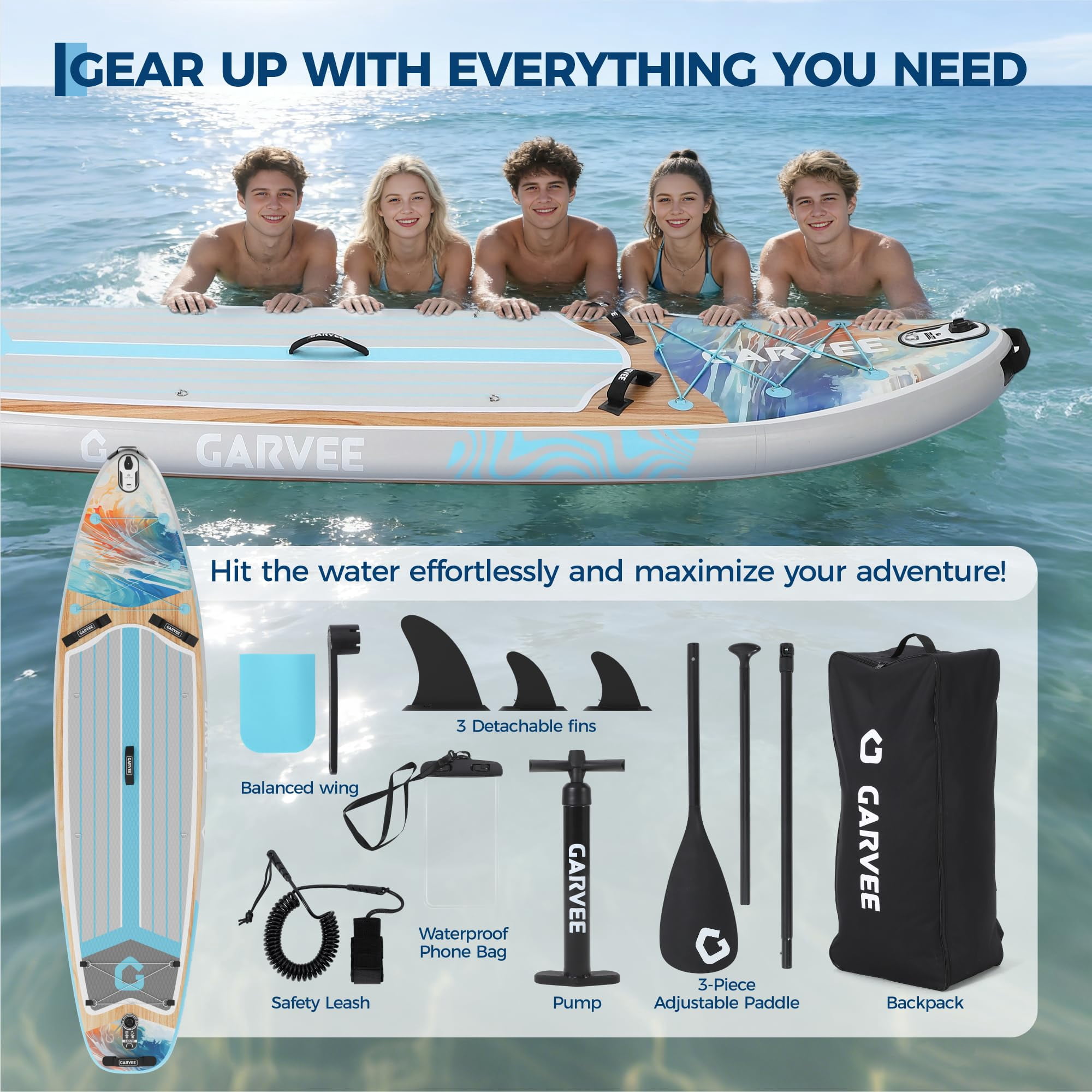 Ultra-Light Inflatable Stand Up Paddle Board with Premium SUP Paddleboard Accessories, Wide Stable Design, Non-Slip Comfort Deck for All Skill Levels Water Sports & Fishing