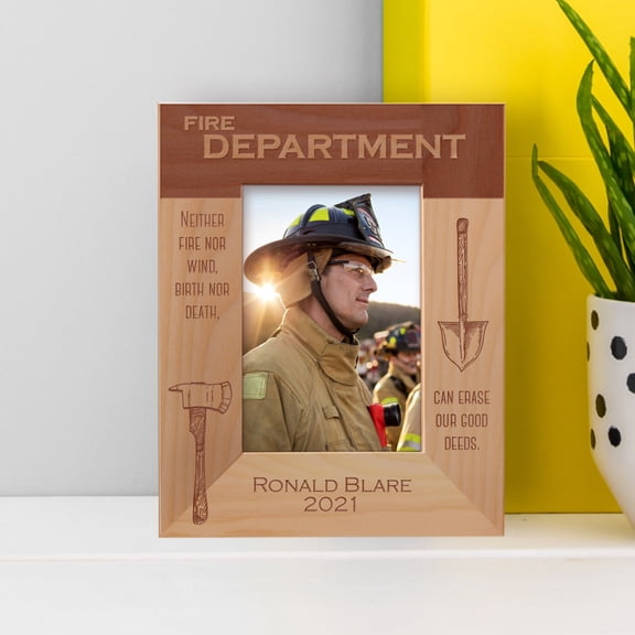 Fire Department Personalized Wooden Frame 3 1/2" x 5" Brown (Vertical)