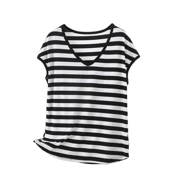 Lmnyox Short Sleeve Basic Tee Womens Casual Loose Striped T Shirt Fashion Comfy V Neck Undershirts Tops for Women