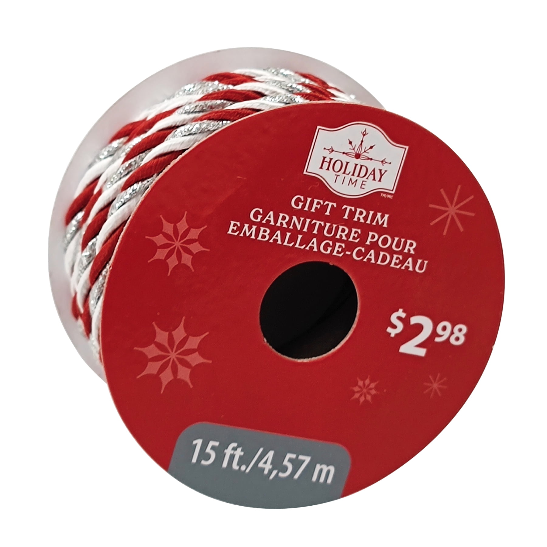 Holiday Time Christmas Red/White/Silver Twisted Cord Gift Trim, 15 ft, HOLIDAY TIME PL R/W TRIM