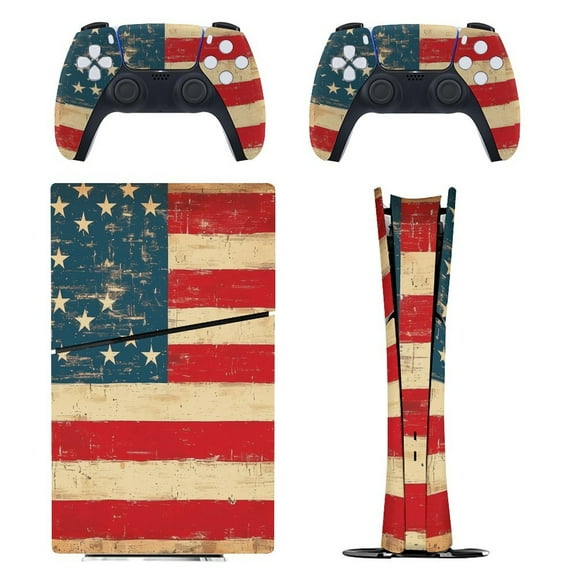 Skin Sticker for PS5 Slim Standard PS5 Pro Disc Digital Edition Console and Controllers Decals for Playstation 5 (Retro American Flag,PS5 Slim Disc Edition)