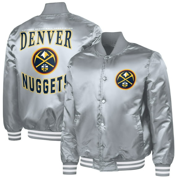 Men's G-III Sports by Carl Banks Gray Denver Nuggets Adaptive Bold Logo Satin Varsity Jacket