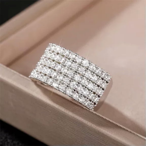EOEMY Round Cubic Zircon 925 Silver Filled Ring Women Wedding Pretty Jewelry Sz 6-10-6