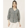 thumbnail image 2 of Moomaya Chic Printed V Neck Cotton Shirt - 3/4 Sleeves Regular Fit Casual Top, 2 of 9