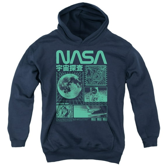 NASA Mono Collage Youth Kids Boy/Girls Pull-Over Hoodie, Navy, Small
