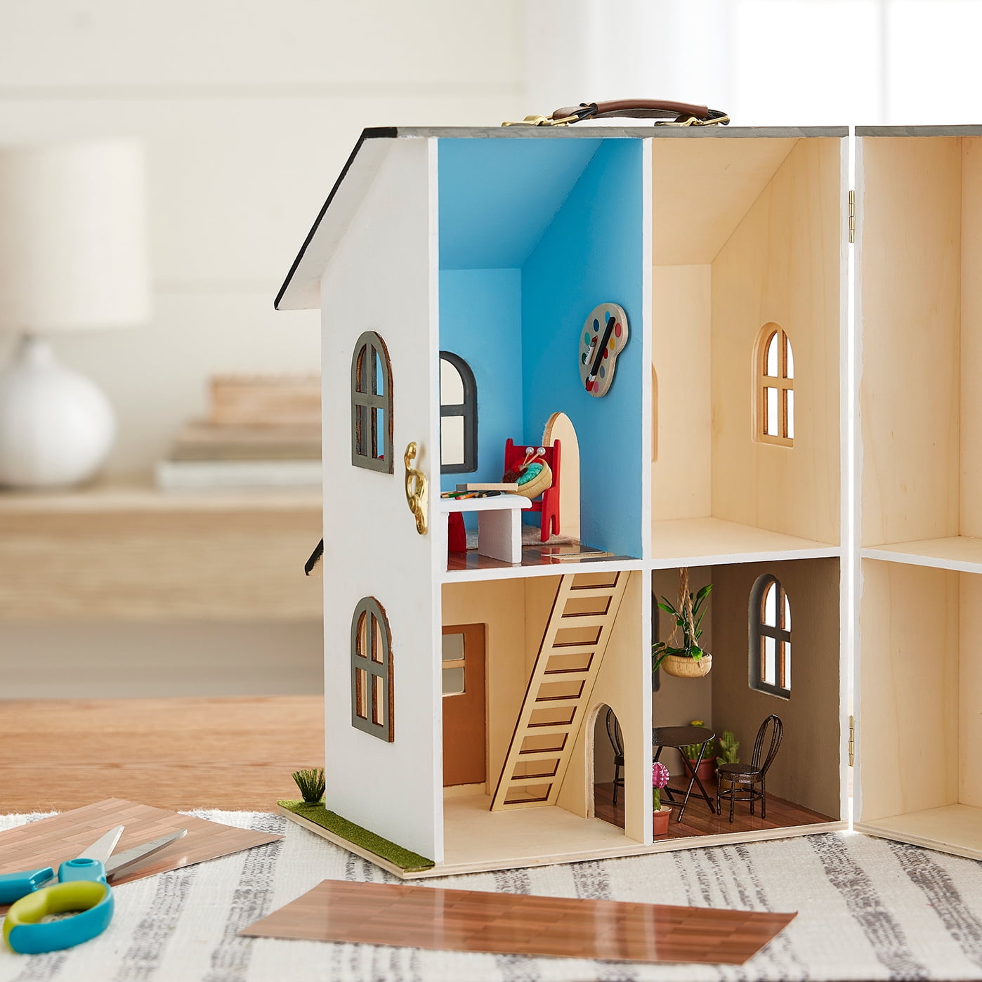 Make Market Dollhouse - Unfinished Two-Story Hinged Wood Craft Kit - Natural - 9" x 13" - 1-Pack