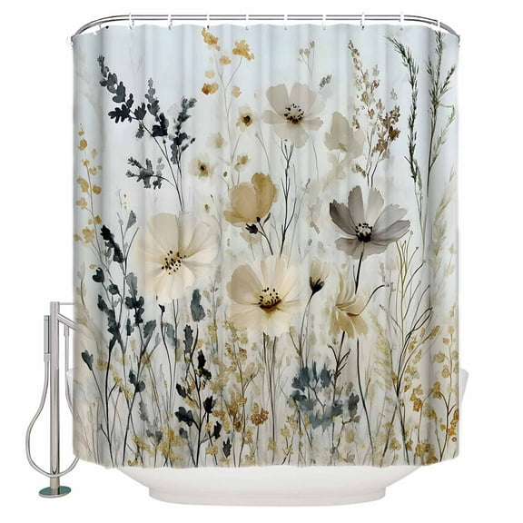 60x72 Inch Shower Curtains for Bathroom Watercolor Wildflowers Fabric Bath Curtain Decor Vintage Botanical Farmhouse Waterproof Restroom Curtains Shower Set Accessories with 12 Hooks 60 Inch