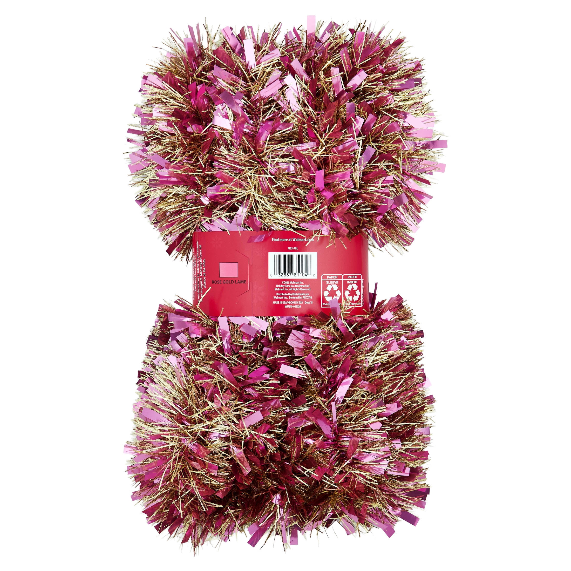 Tinsel Christmas Garland, Gold and Rose, 12', by Holiday Time