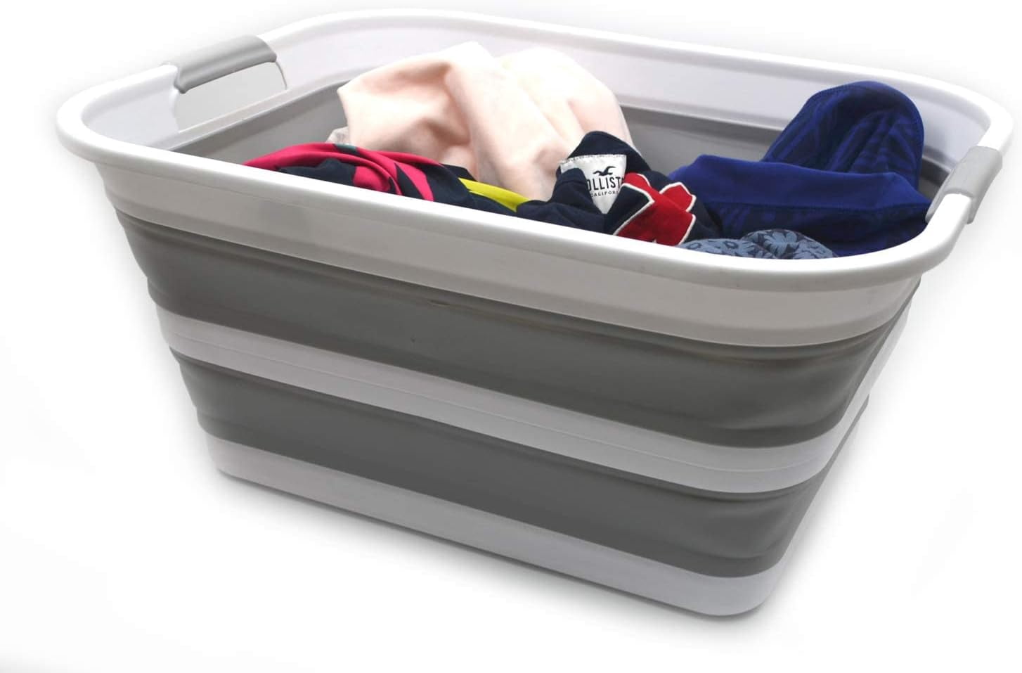 CHTER 42L Set of 2 Collapsible Plastic Laundry Basket - Foldable Pop Up Storage Container/Organizer - Portable Washing Tub - Space Saving Hamper/Basket (Grey, 2)