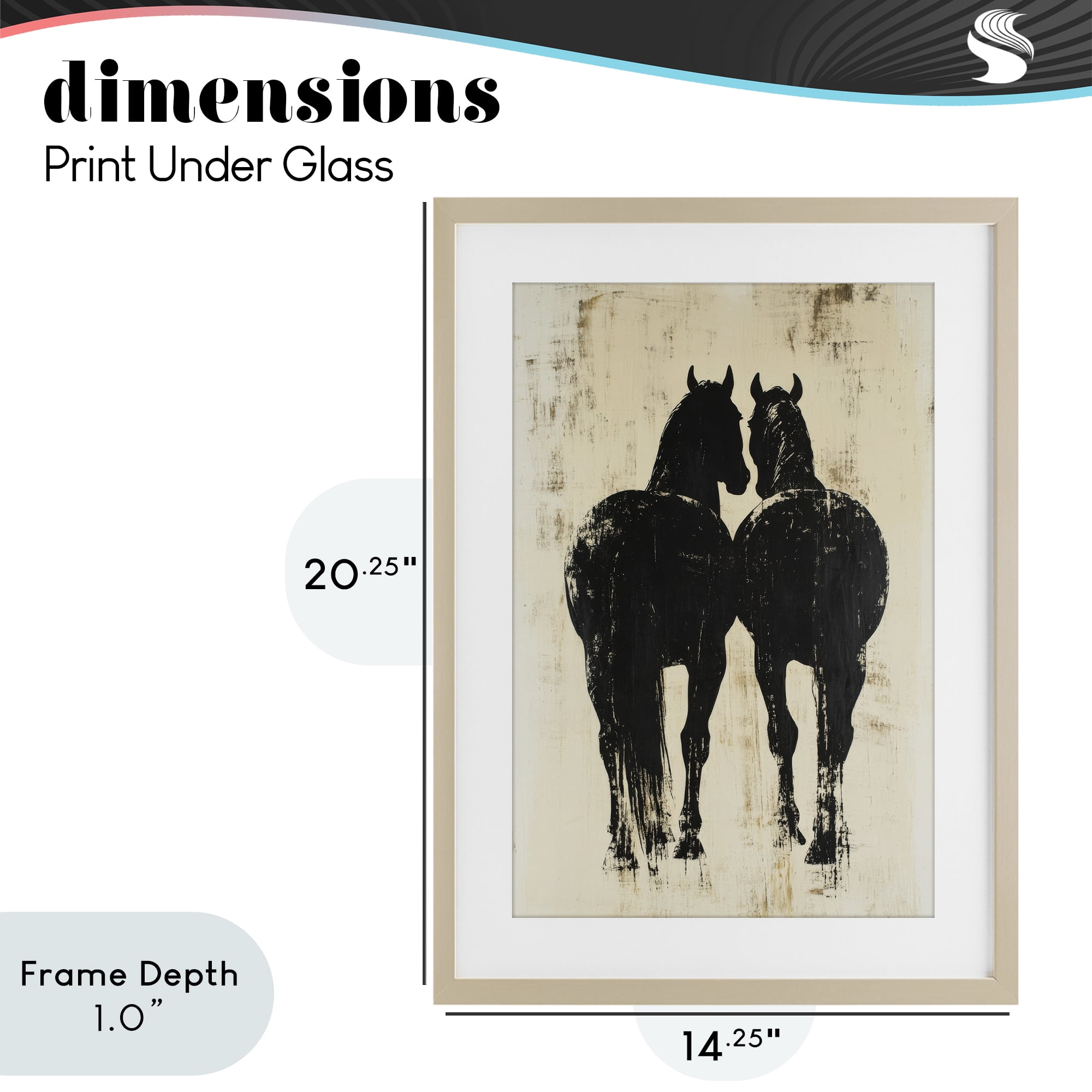 Stupell Industries Twin Horses Facing Away Birch Framed Print Under Glass, design by Petal Prints Design