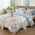 thumbnail image 2 of NAYOROOM Tropical Light Blue Red Floral Duvet Cover King Set, 3 Piece Reversible Super Soft Comforter Cover, 2 of 8