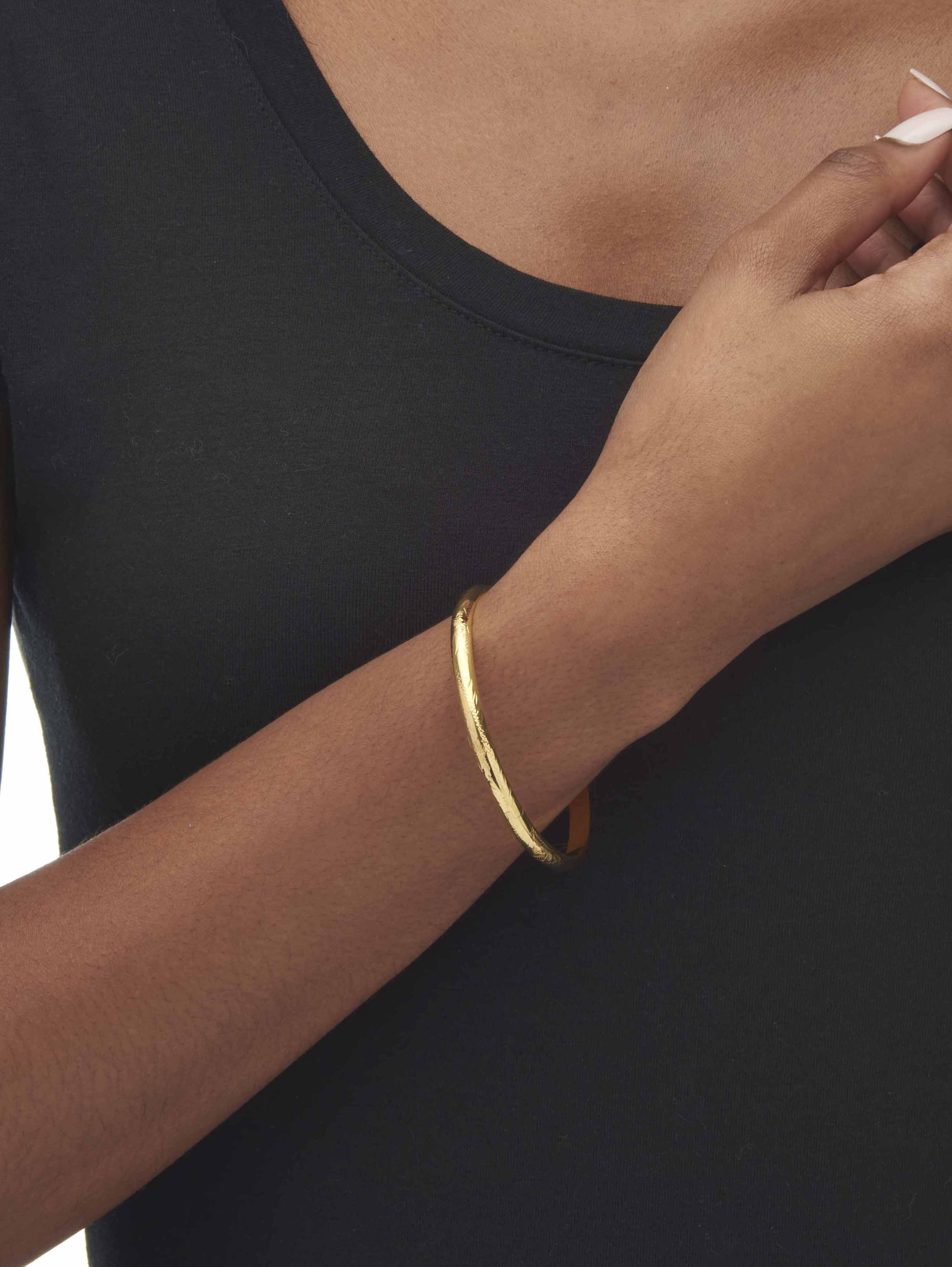 PalmBeach Jewelry Etched Bangle Bracelet in 18k Yellow Gold Over .925 Sterling Silver 7" Length