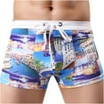 thumbnail image 2 of WREESH Men's Swim Trunks Square Cut Shorts Print Swim Suits Fashion Elastic Waistband Beach Shorts Casual Drawstring Sports Shorts Bathing Suits Light Blue, 2 of 4