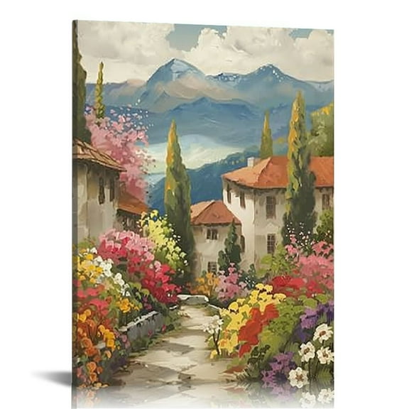JRXY Italy Town Tuscany Wall Art Streets of Mediterranean Towns Canvas Prints Landscape Picture Framed Ready to Hang Farmhouse Decor 12x16 in