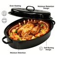 thumbnail image 3 of 16 inch Enamel Oval Roasting Pan with Lid, Roasting Rack & Silicone Accessories Set, Even Heat Distribution for Turkey Chicken Vegetables, Black, 3 of 6