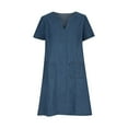 thumbnail image 6 of CFLVAEK Denim Dresses for Women Plus Size Notch V Neck Short Sleeve T Shirt Dress with Pockets Solid Color A Line Midi Jean Dress Blue L, 6 of 8