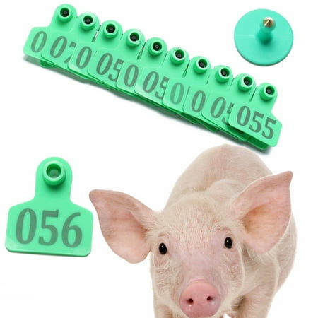 Sheep Ear Tags 100Pcs 001-100 Random Number Animal Goat Sheep Pig Cow Plastic Livestock Ear Tag 2''x1.6'' with Nail ()