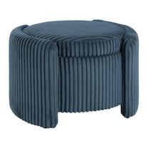 Sable Storage Ottoman with Mango wood Flip Top and Blue Cord Fabric