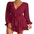 thumbnail image 1 of MesaSe Femmes Casual Manches Longues une Ligne Robe de Mode Bandage Couleur Unie Taille Haute Robe Volant, 1 of 3