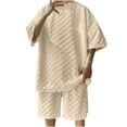 thumbnail image 2 of TMOYZQ Men's 2 Piece Outfits Textured Drop Shoulder Short Sleeve Tee Tops and Short Sets Summer Loungewear Sports 2025 Outfits Sets, 2 of 6