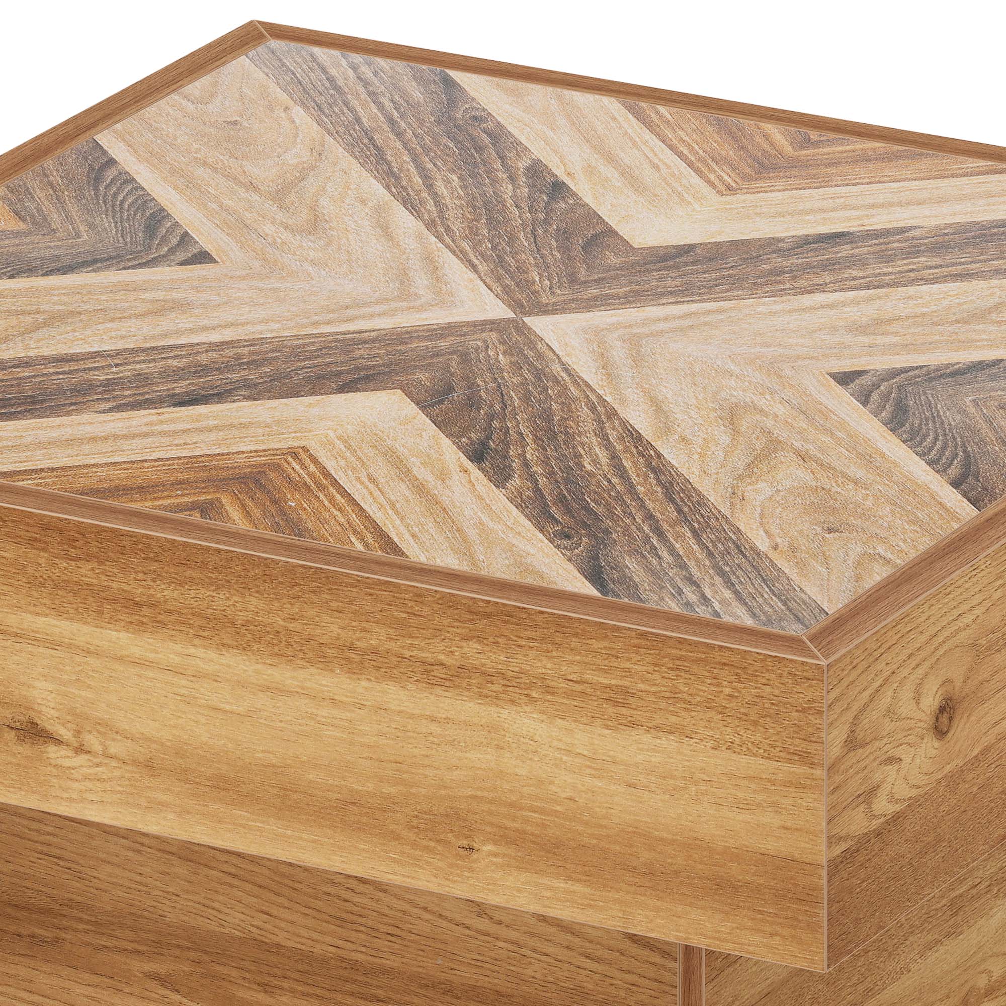 Uforic Square Center Table with Drawers, Coffee Table with LED Lights for Living Room, Brown