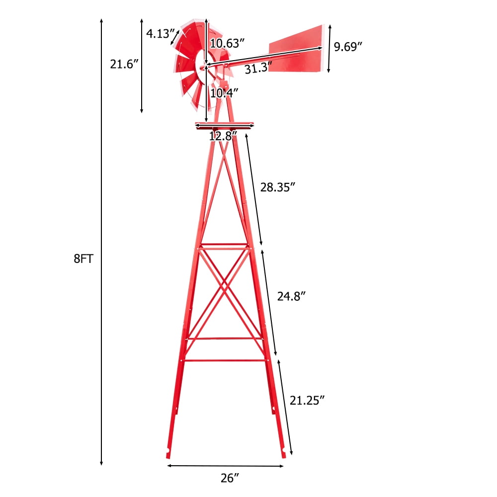 Lowestbest 8ft Wind Vane, Outdoor Weather Vane, Windmill for Backyard Garden, Heavy Duty Metal Wind Mill w/ 4 Legs Design, Red Lowestbest 8ft Wind Vane, Outdoor Weather Vane, Windmill for Backyard Garden, Heavy Duty Metal Wind Mill w/ 4 Legs Design, Red