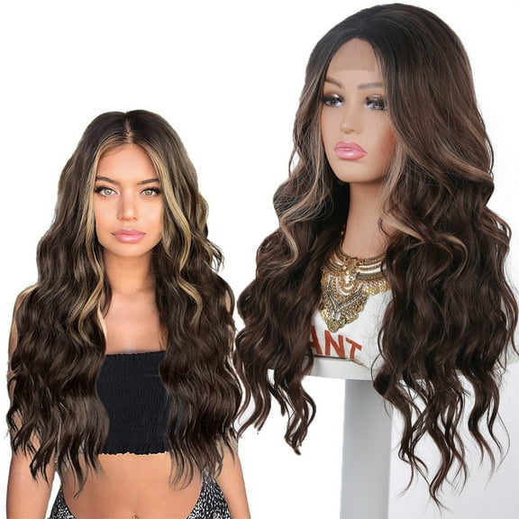 Glueless wigs, pre-plucked and pre-cut for beginners, women's synthetic lace front wigs, long wavy lace hairline with middle parting, suitable for daily parties, ready to wear in 3 seconds