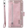 thumbnail image 5 of Wallet Case for iPhone 6 Plus iPhone 6S Plus, Retro Matte 9 Card Holder Slots Zipper Pocket Case PU Leather Magnetic Closure Kickstand with Wrist Strap Shockproof Folio Flip Case - Rose Gold, 5 of 14