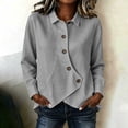 thumbnail image 2 of QIYAGBSA Button Down Shirts for Women Asymmetrical Button Placket Long Sleeve Collared Cotton Linen Relaxed Fit Casual Tops (Gray, S), 2 of 7