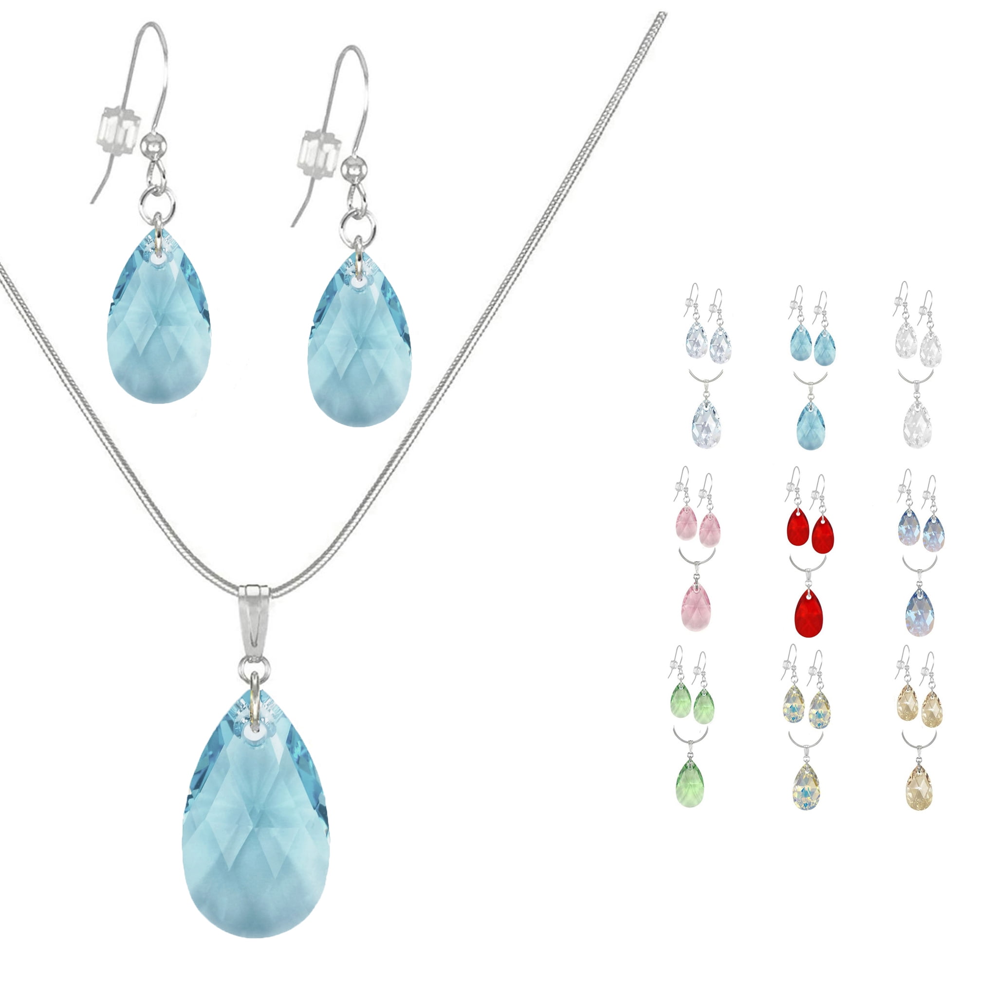 Austrian Crystal Teardrop Sterling Silver Necklace and Earring Set