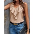 thumbnail image 3 of Women'S Ruffle Sleeveless Tops Dressy Casual Business Work Blouses Office V Neck Chiffon Shirts Summer 2025  S, 3 of 6