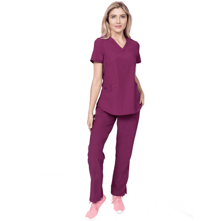 

Elements Select ES2966 Women s V-Neck Top and Cargo Pocket Yoga Pant Scrub Set Wine X-Large