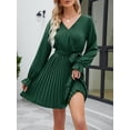 thumbnail image 4 of xiaxaixu Robe de Grossesse Décontractée d'Automne pour Femmes Couleur Unie Manches Longues Col en V Robe Plissée avec Ceinture, 4 of 8